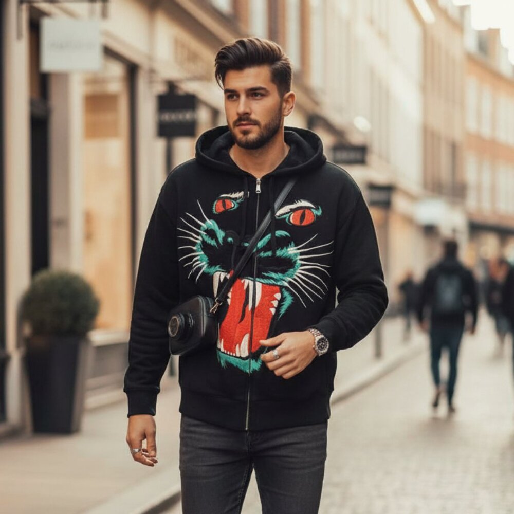 NWT Authentic Gucci Jacket Black Jaguar Head Embroidered Zip Up Track Jacket - Picture 2 of 9